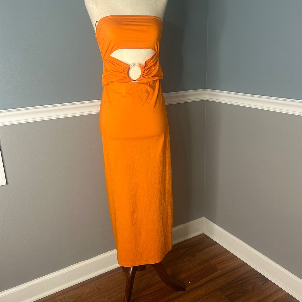 Zara Cutout Tube Dress O-Ring‎ Detail Bodycon Sleeveless Orange Medium